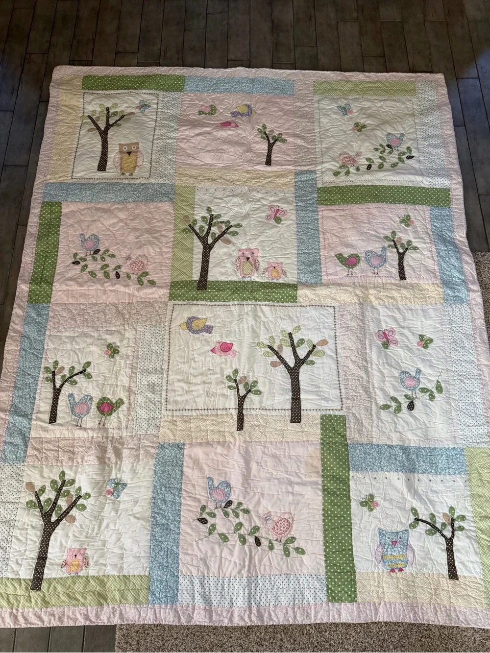 Pottery Barn Kids Hayley Collection Owl and Bird Tree twin Quilt & sheets Set
